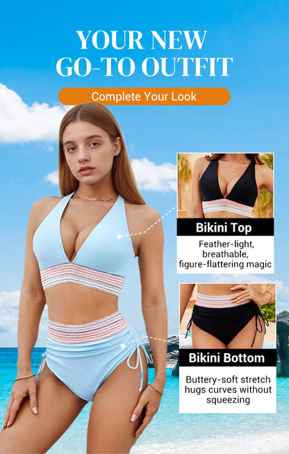 🔥Summer Sale🔥High Waisted Tummy Control Color Block Bikini Sets
