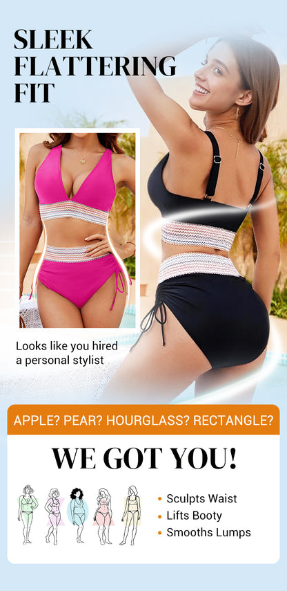 🔥Summer Sale🔥High Waisted Tummy Control Color Block Bikini Sets