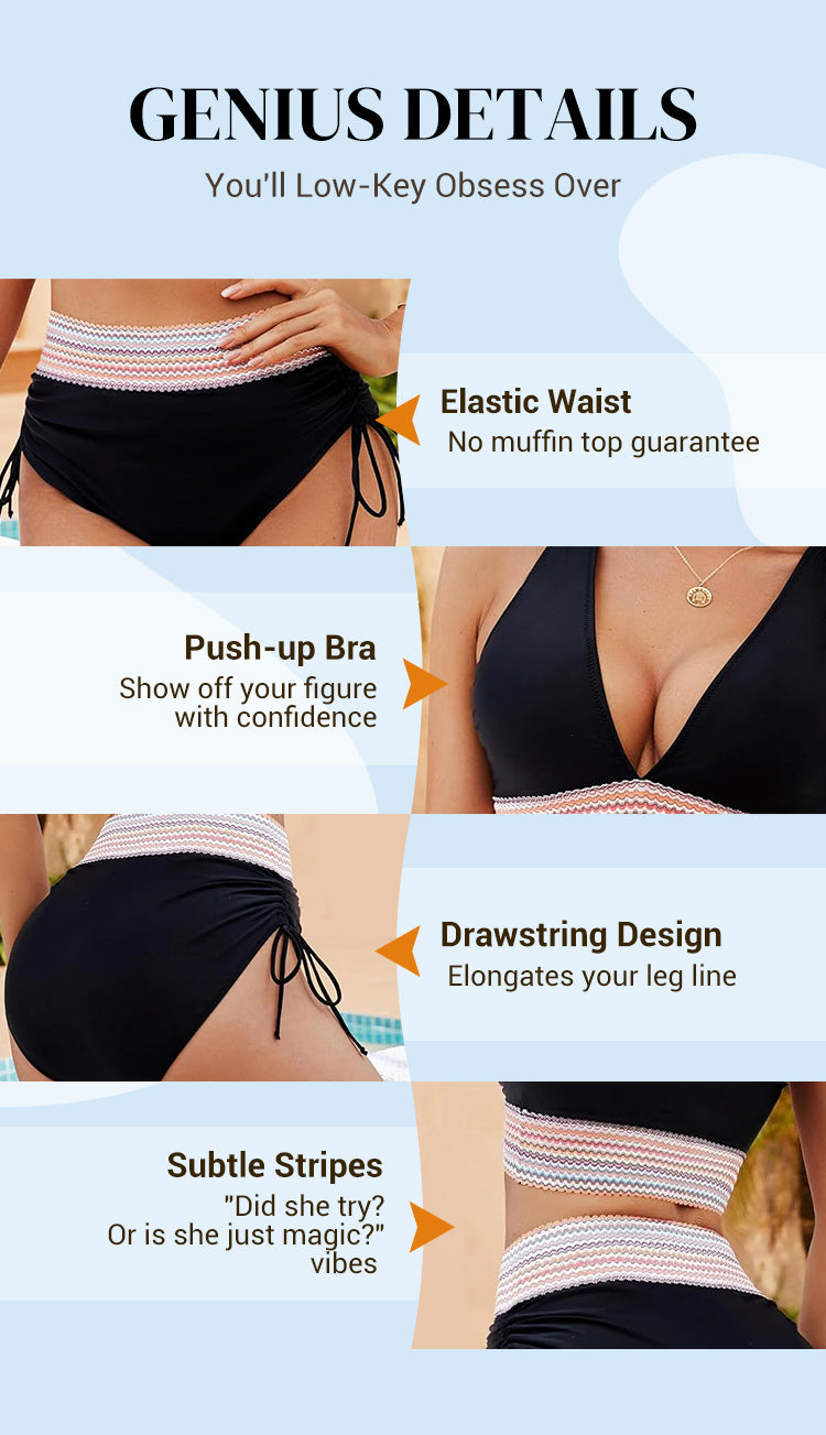 🔥Summer Sale🔥High Waisted Tummy Control Color Block Bikini Sets