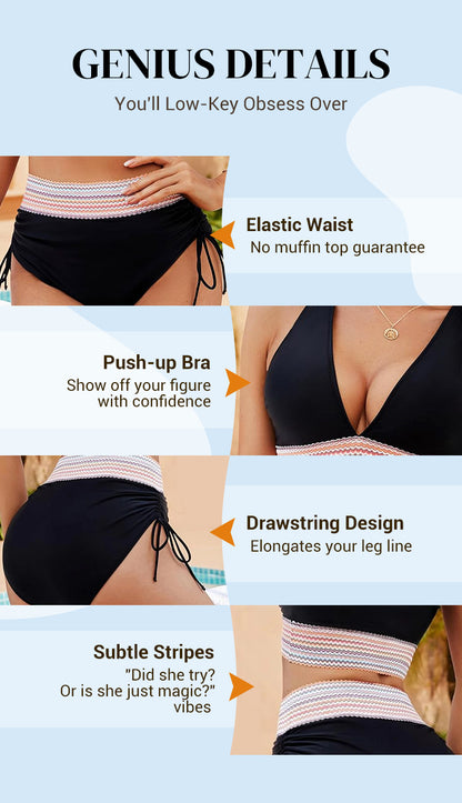 🔥Summer Sale🔥High Waisted Tummy Control Color Block Bikini Sets